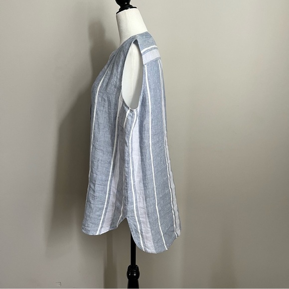 Ellen Tracy Linen Sleeveless Blue White Stripe Blouse - size L - Picture 2 of 7